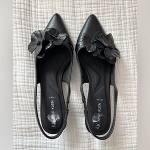 Anne Klein Black Floral Kitten Heels